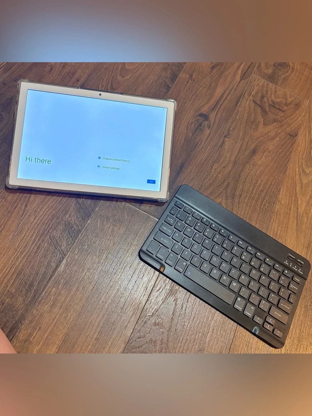 White Tablet with Black Bluetooth Keyboard - Portable Typing Bundle